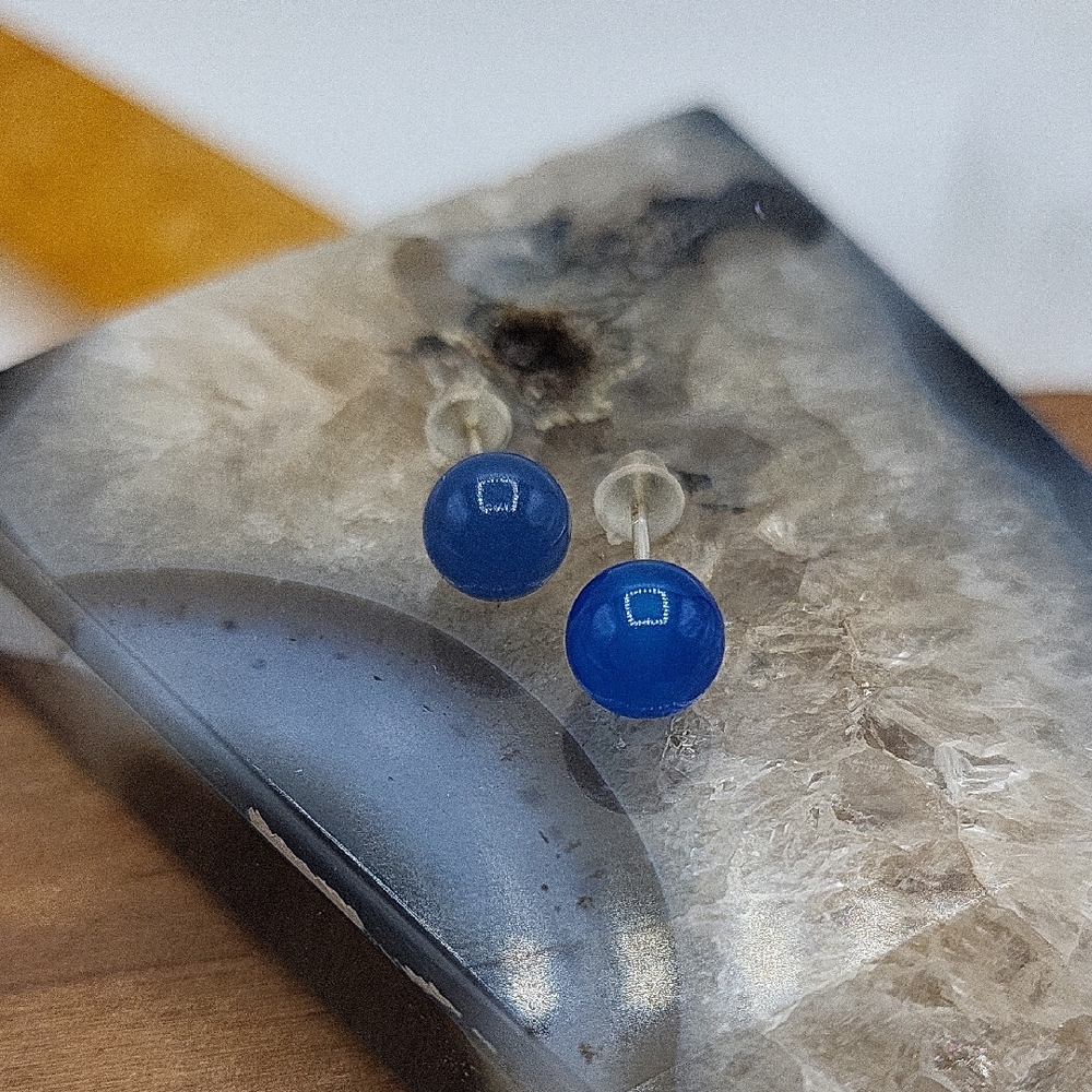 Blue Agate Stud Earrings